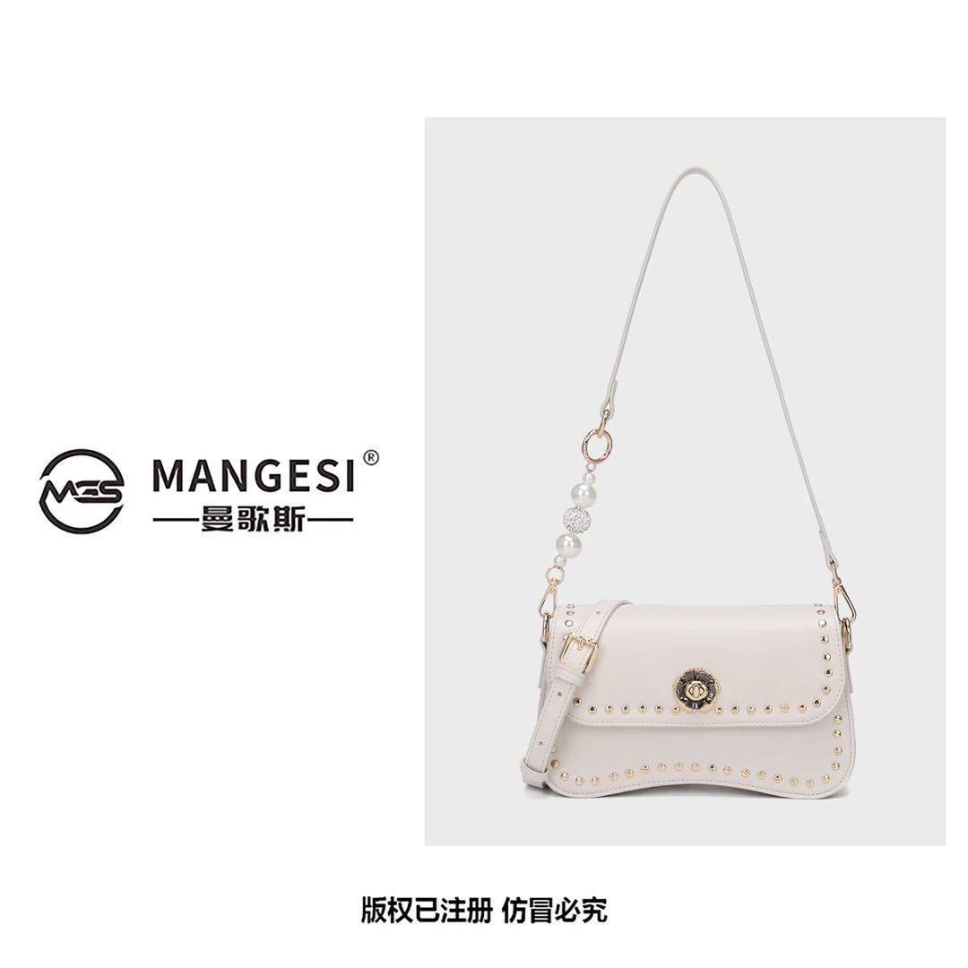 Mangesi /曼歌斯 时尚高级感山茶花单肩斜挎女包 M113白色