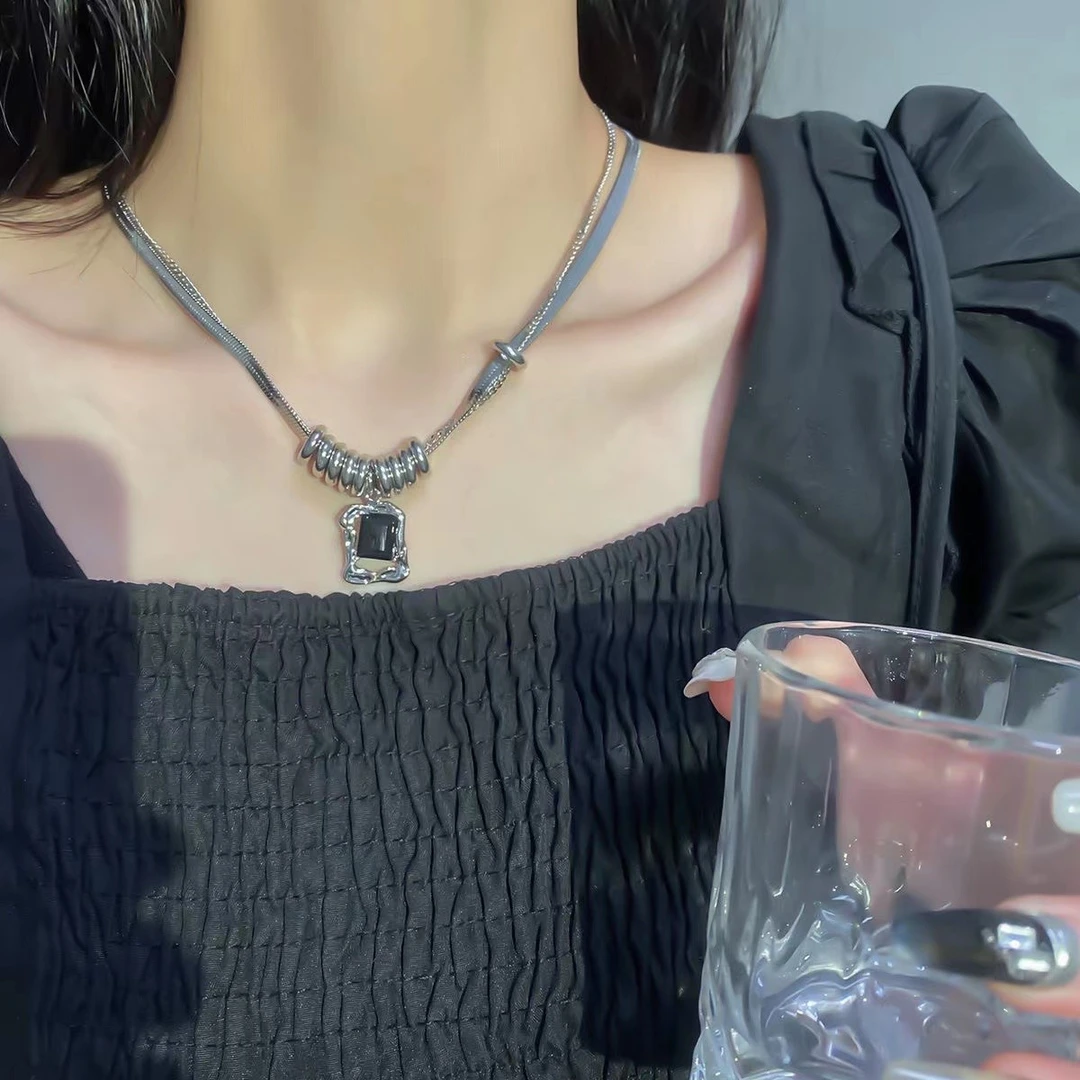 锆石项链潮酷小众设计多层叠戴毛衣链
