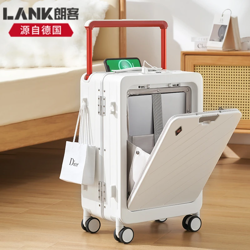 德国朗客前开盖行李箱20寸宽拉杆登机男女箱静音万向轮轻便旅行箱