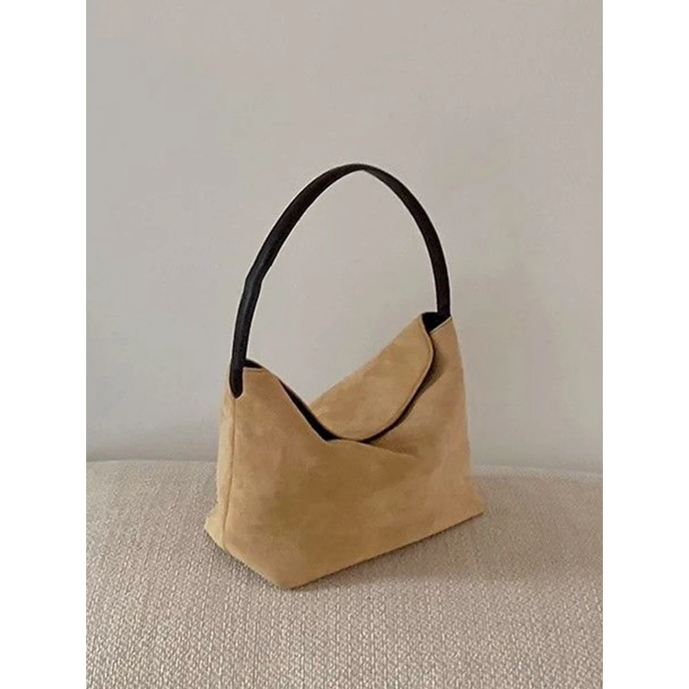 新款复古绒面松弛感拼接女包百搭ins手提单肩包腋下包时尚潮流款