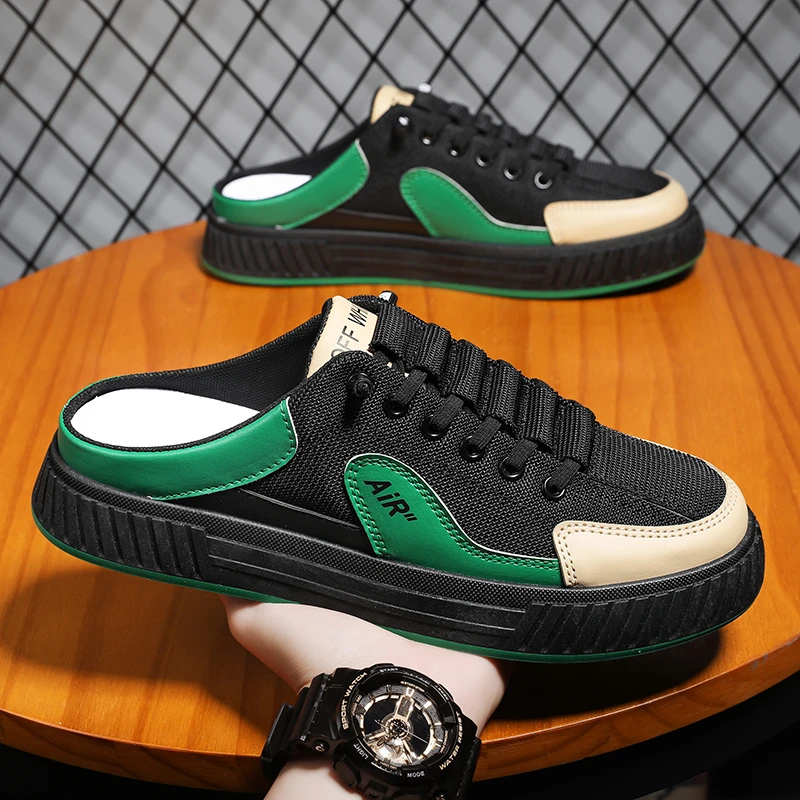 包头拖秋季男鞋透气一脚蹬懒人无后跟半拖鞋男士网面运动休闲凉拖