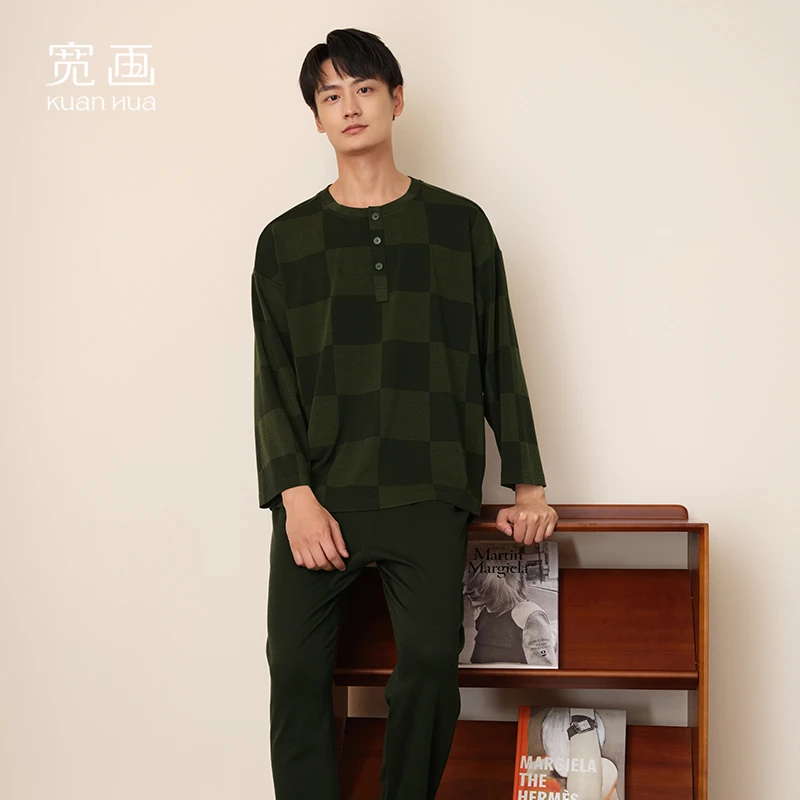 宽画【构建生活系列】男款圆领气质舒适套头款家居服套装-KH96788