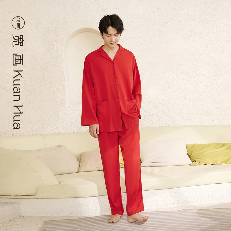 宽画红色情侣系列睡衣家居服男士-KH91508