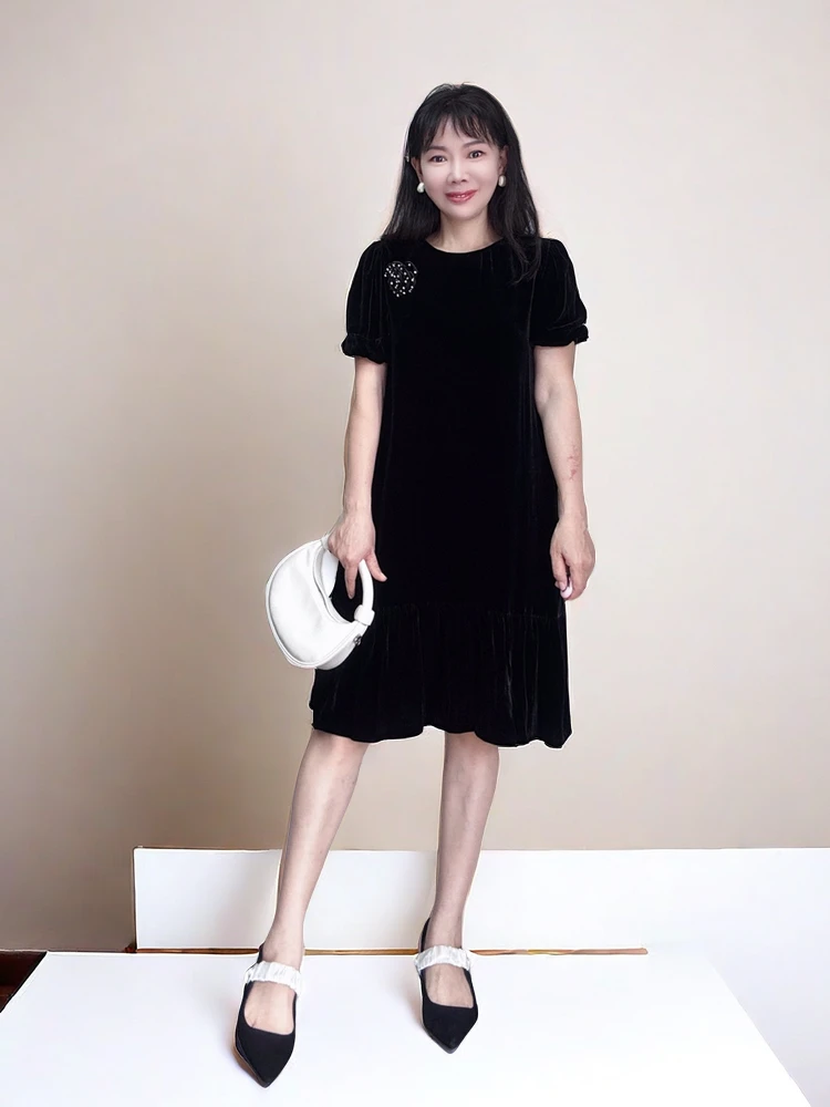 100%桑蚕丝真丝丝绒小香荷叶边鱼尾裙显瘦