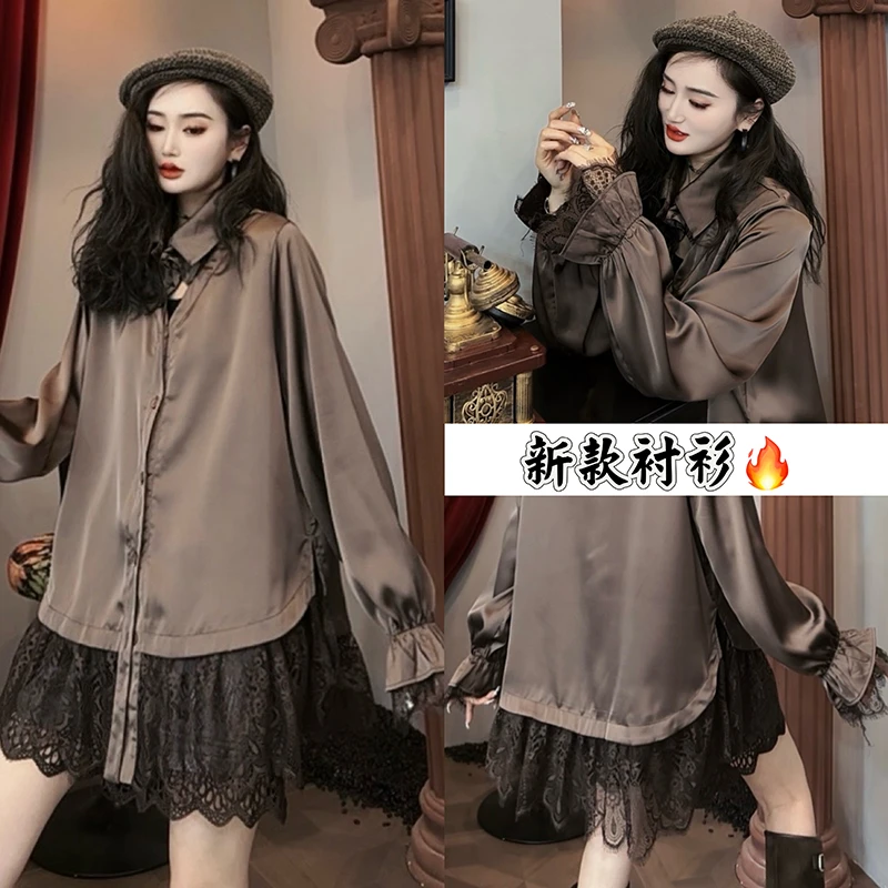 秋季新款蕾丝衬衫女时尚高级感镂空气质洋气韩版上衣衬衫-6195