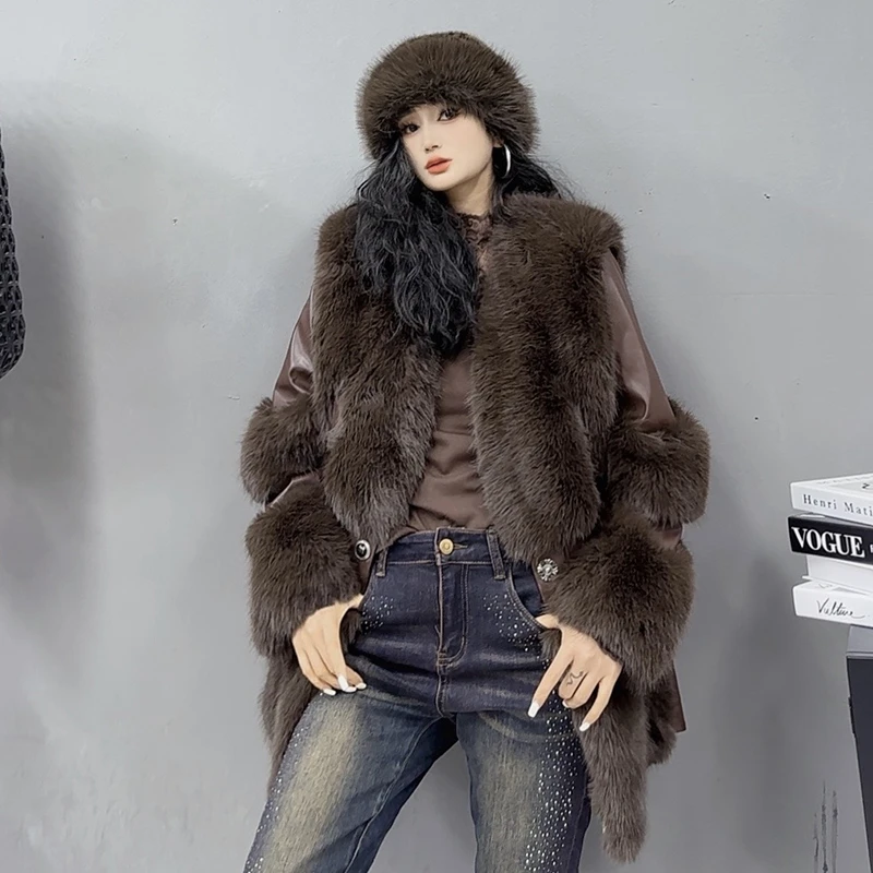 高端气质新款毛毛洋气外套女冬季时尚拼接设计百搭休闲外套-22016