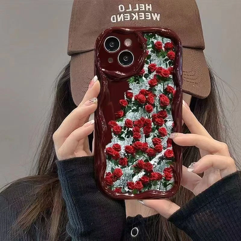 红玫瑰适用苹果13手机壳14iphone15pro/12女11华为vivo小米oppo