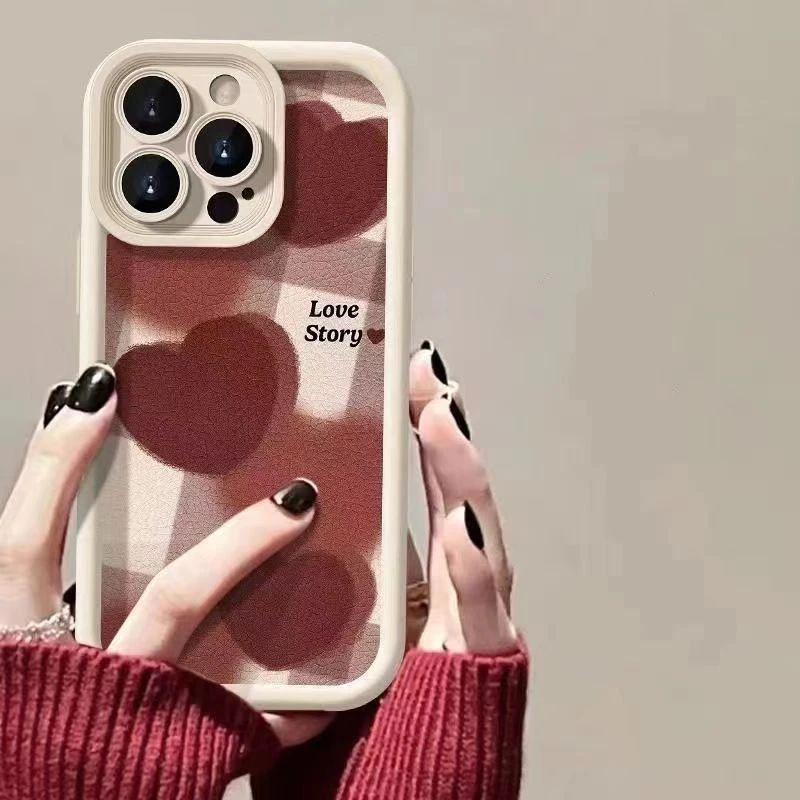 爱心格纹适用苹果13手机壳14iphone15pro/12女11华为vivo小米oppo