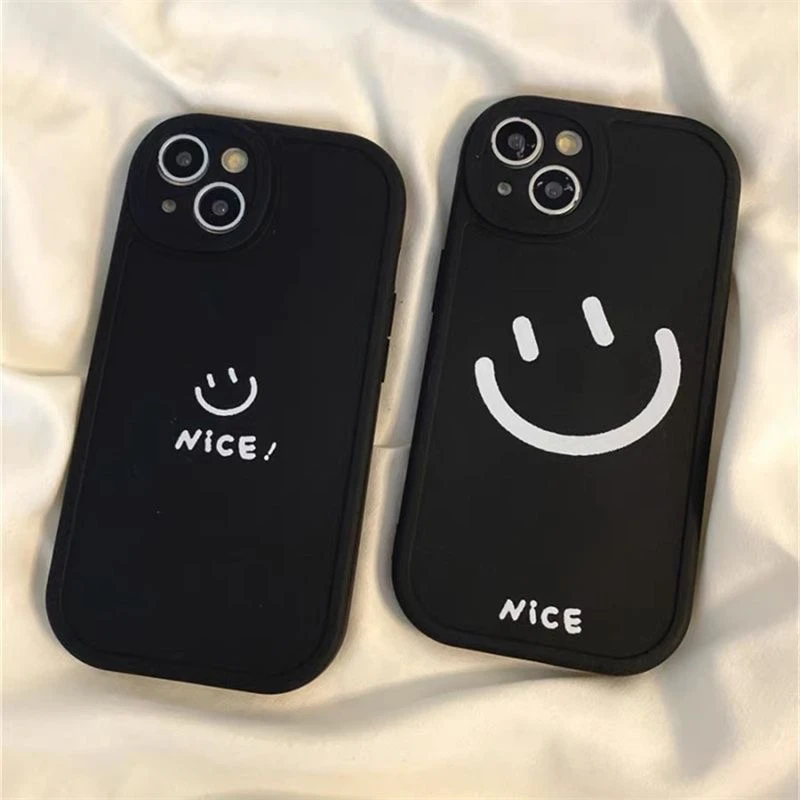 简约笑脸适用苹果13手机壳14iphone15pro/12女11华为vivo小米oppo