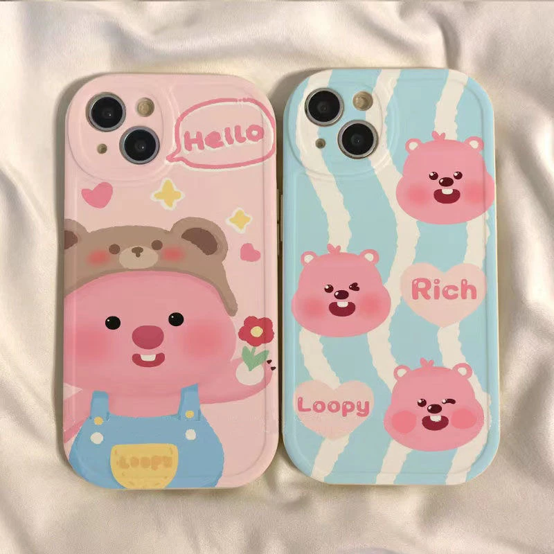 粉色海狸适用苹果13手机壳14iphone15pro/12女11华为vivo小米oppo