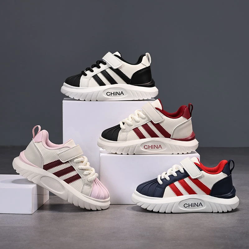 童鞋春秋季男童板鞋魔术贴皮面百搭休闲鞋女童运动鞋9966