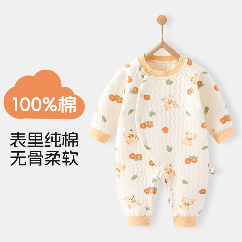 新生儿保暖连体衣三层外出服纯棉无骨长袖哈衣冬反季A标秋冬夹棉