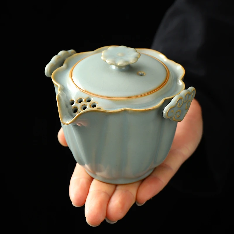 DOMITONG/東茗堂汝窑手抓壶陶瓷茶壶防烫家用泡茶壶冰裂汝瓷青瓷