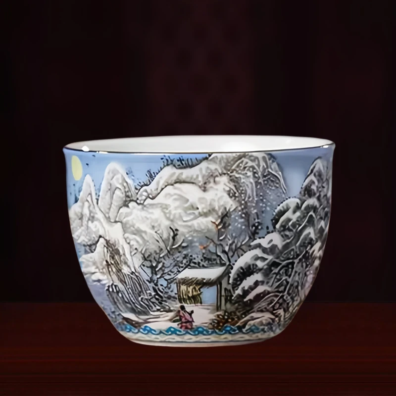 景德镇珐琅彩瑞雪兆丰年主人杯家用陶瓷男女个人杯中式品茗小茶杯
