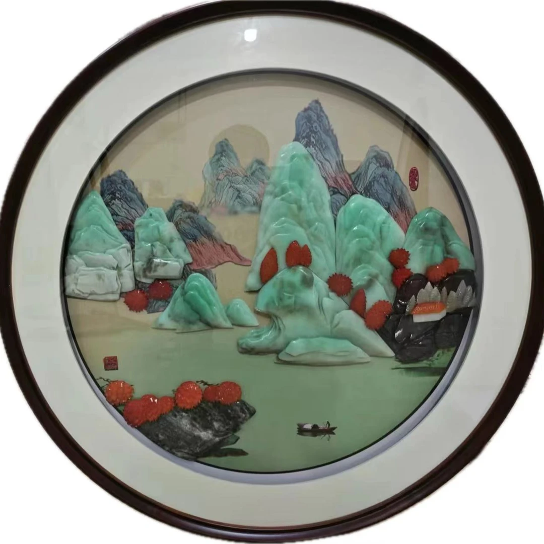 直径80厘米玄关入户门玉雕画挂件客厅茶桌办公室背景玉石画挂画