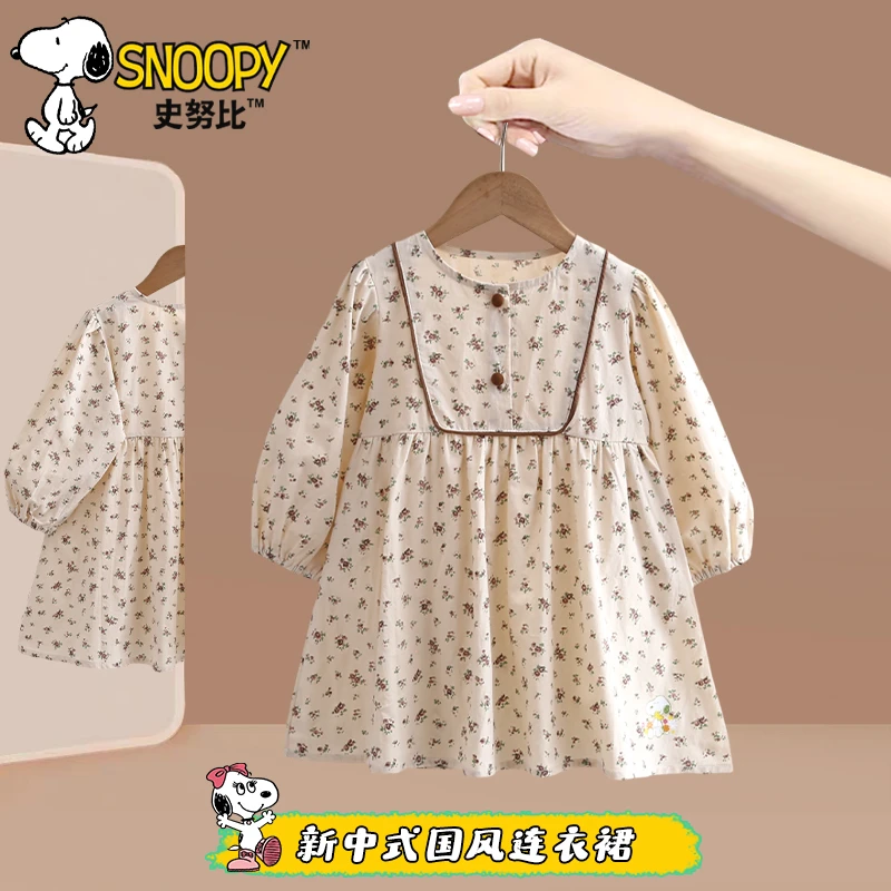 史努比女童春秋款舒适洋气连衣裙 女孩碎花爆款纯棉裙子