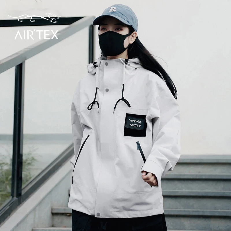 AIR TEX/亚特龙户外露营山系男女冲锋衣情侣秋冬连帽外套三防正版