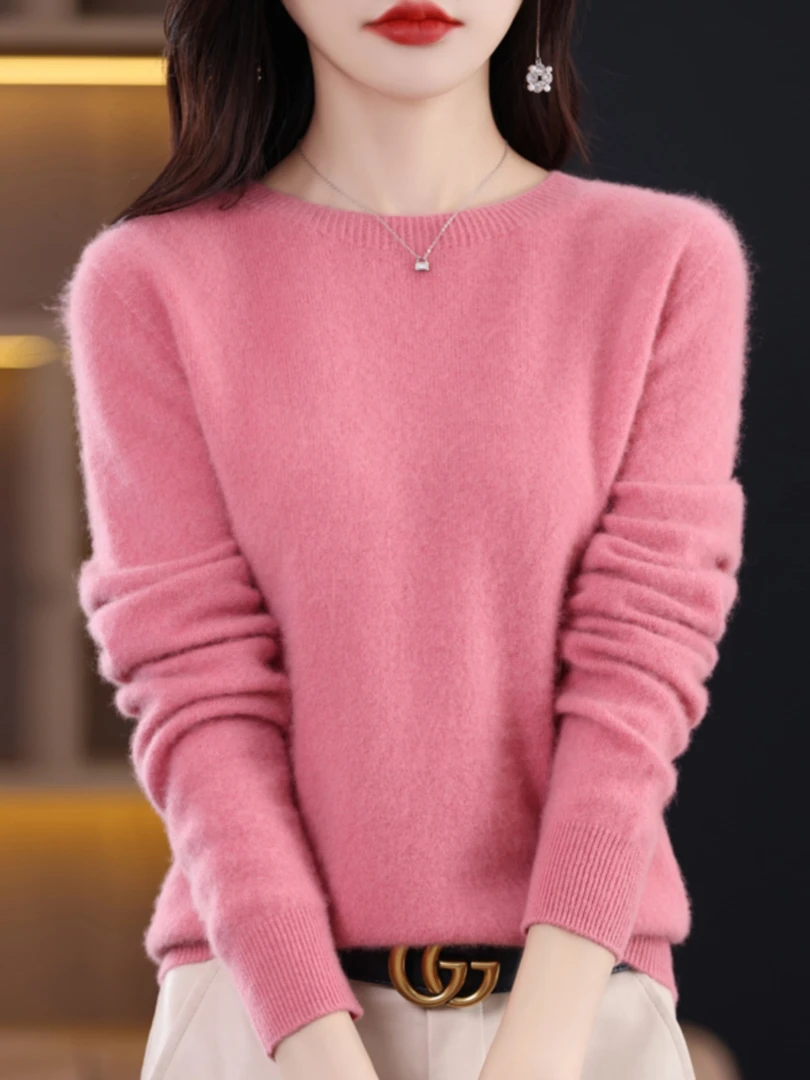 秋冬爆款2023新款100%羊毛衫女圆领毛衣百搭套头针织打底衫显瘦