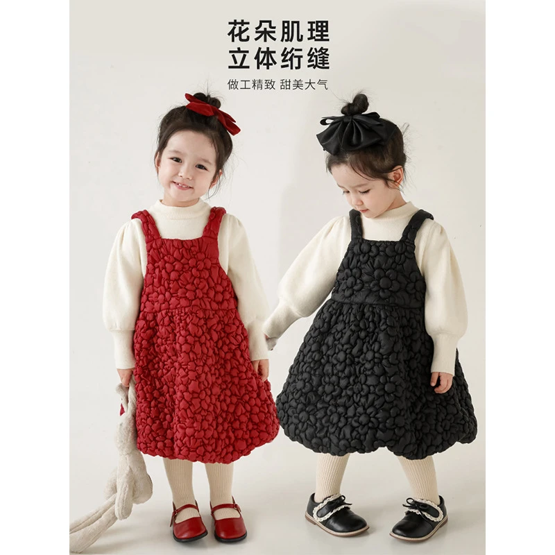 【2025丘哆萌年中清冬】女童立体花朵连衣裙公主裙宝宝裙子厚AD0114
