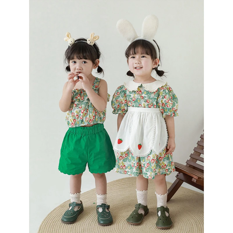 【2025丘哆萌夏款清】草莓套装薄连衣裙吊带衫短裤 AX0102 AX0103