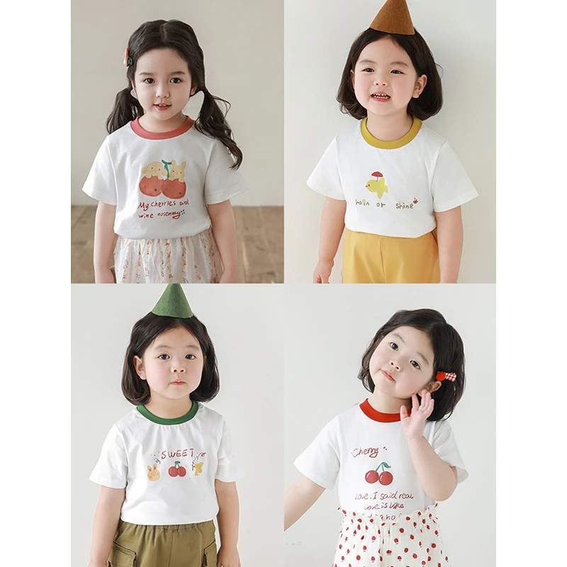 女童卡通印花T恤2024夏季新款短袖体恤宝宝打底衫AX0370