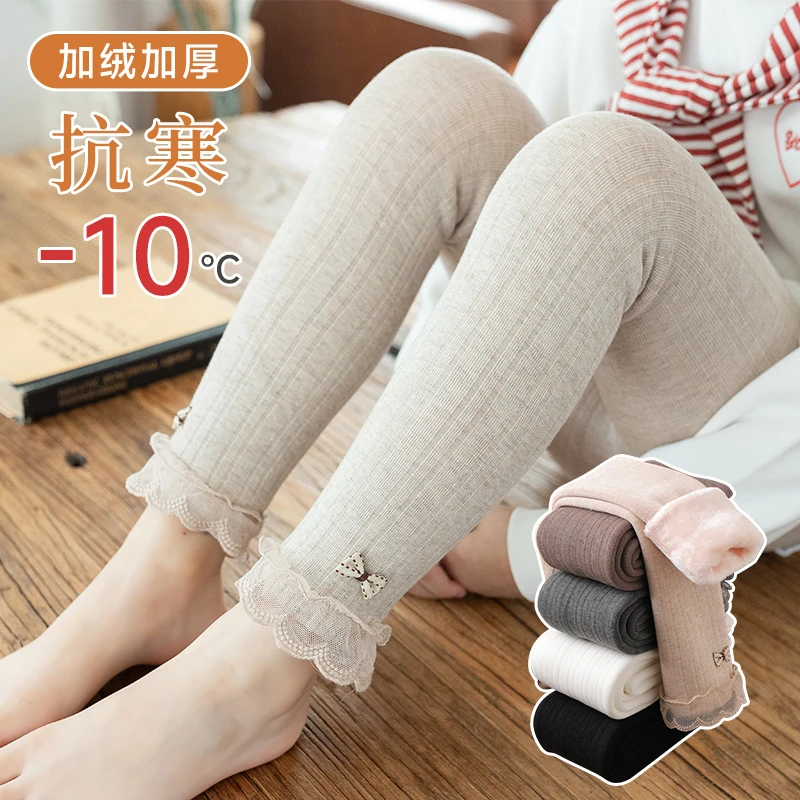 女童打底裤秋冬季加绒厚款宝宝一体绒连体袜裤儿童外穿保暖长裤子