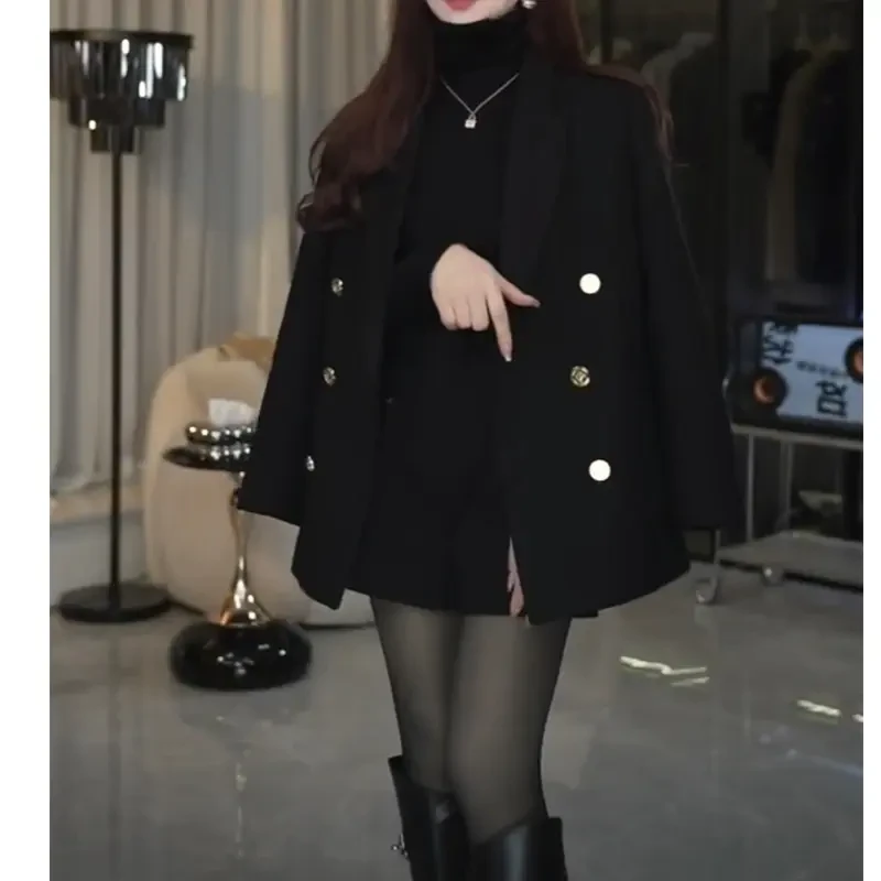 2025冬季新款气质高端羽绒服西装时尚双排金扣休闲百搭黑色外套