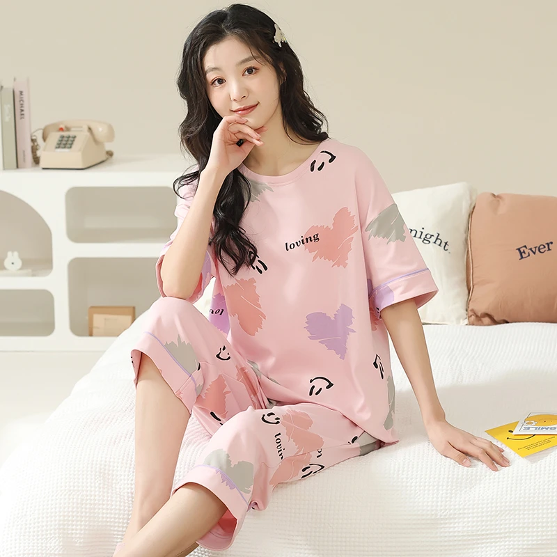 【拍1发3送睡裙】2024新款夏季女士纯棉睡衣短袖套头家居服套装睡裙