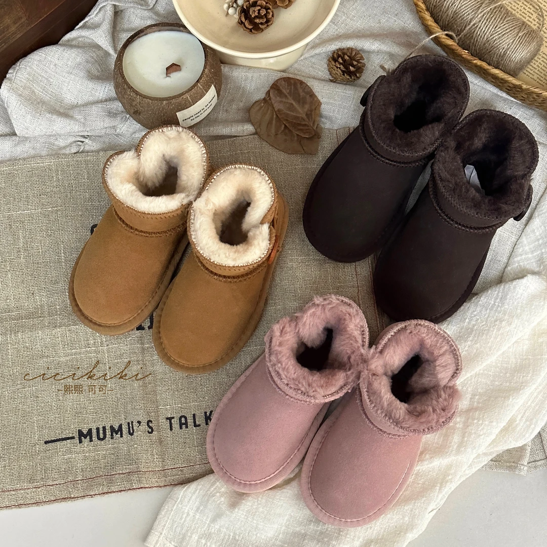 经典保暖时尚防滑加厚秋冬经典真皮舒适百搭儿童低帮女款雪地靴