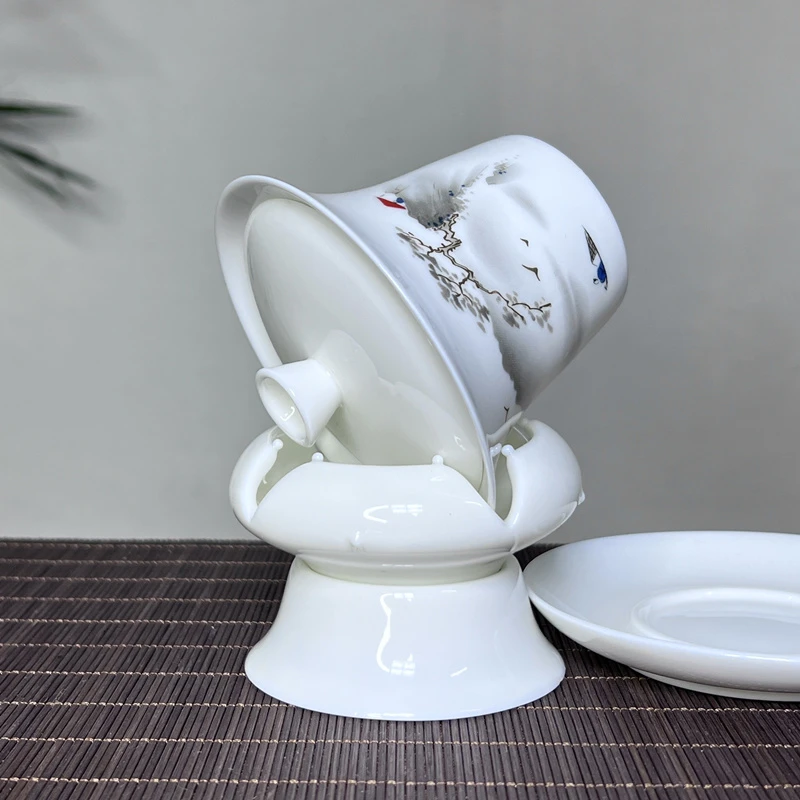 陶瓷羊脂玉盖碗茶漏两件套茶具套装手工防烫白瓷高档功夫泡茶器具
