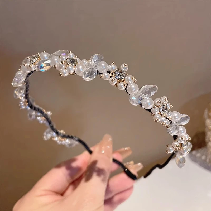 高级感秋冬珍珠水晶花朵发箍复古发箍2022年网红新款头饰超仙头箍