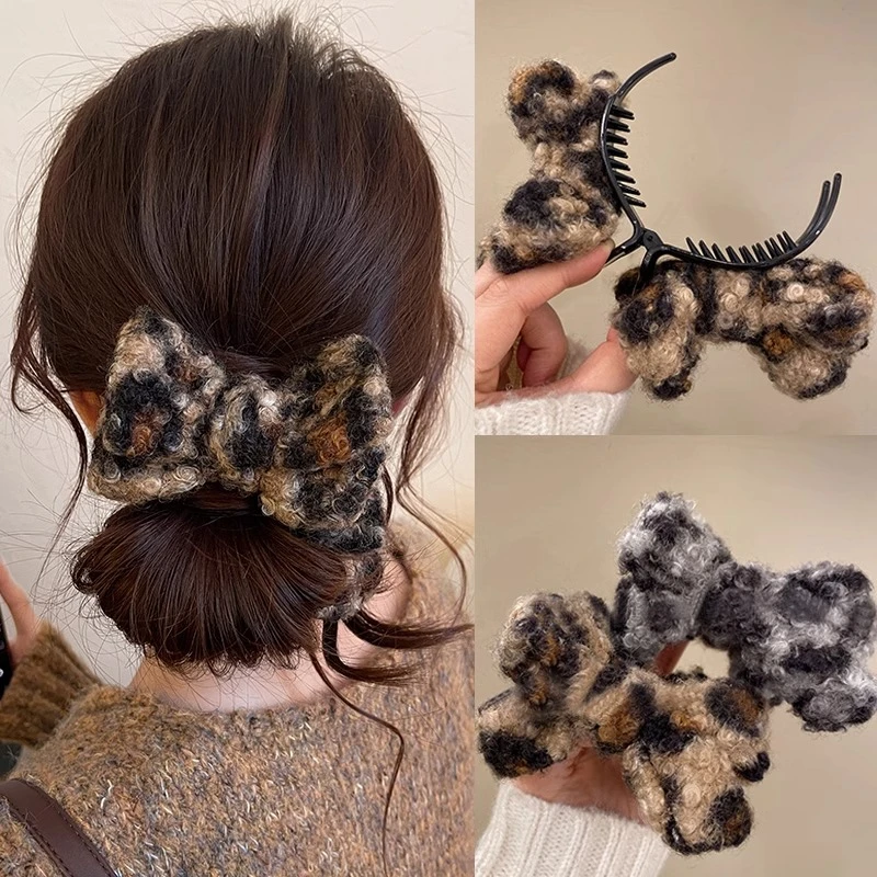 针织蝴蝶结丸子头抓夹女发夹子头饰春季2025新款盘发固定爪夹发卡