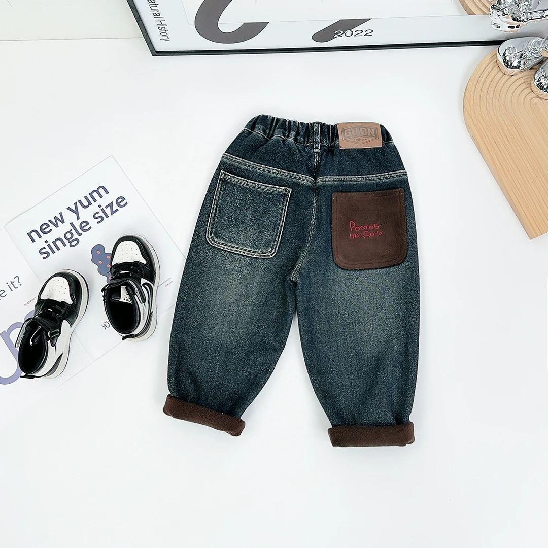 男童牛仔裤加绒裤子儿童2025新款秋冬装 D-QYD24034 悠悠童话童装