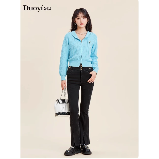 朵以2024秋冬新款针织衫女设计感双拉链提花显瘦修身38DD530077