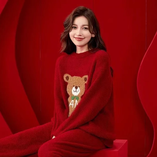 3800新款红色可爱小熊保暖套装024