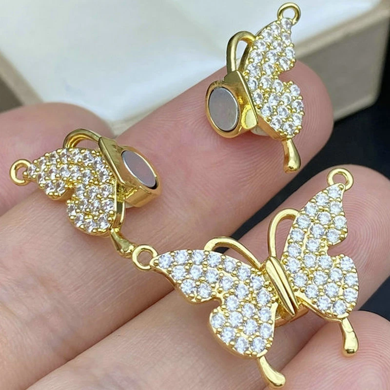 铜合金项链 扣子精美蝴蝶磁铁扣百搭装饰扣仿珍珠项链搭扣吸铁扣