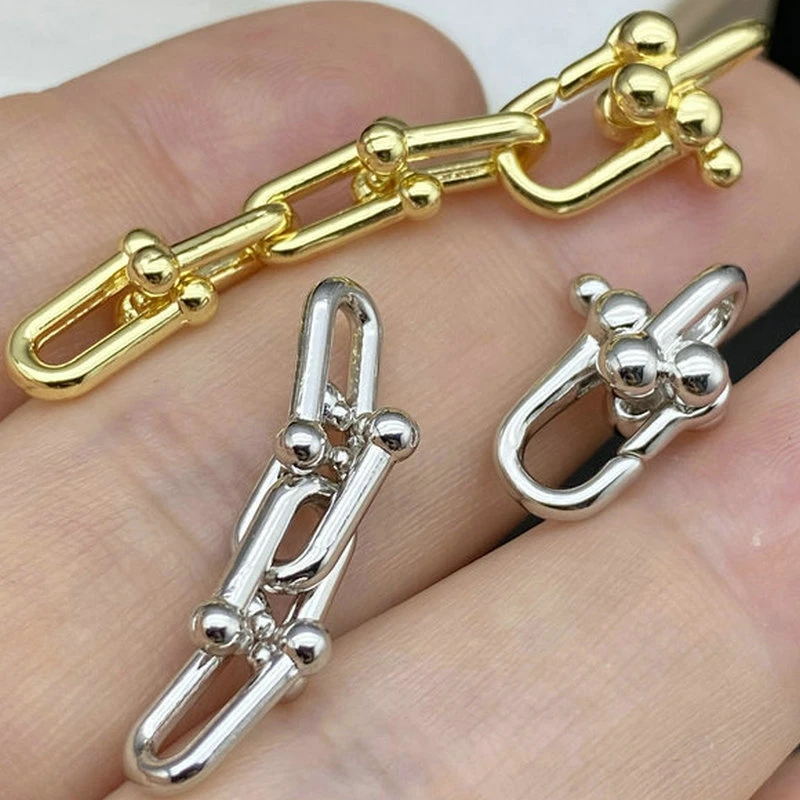 铜合金项链 扣子仿珍珠项链马蹄扣u形搭扣加长扣毛衣链个性连接扣