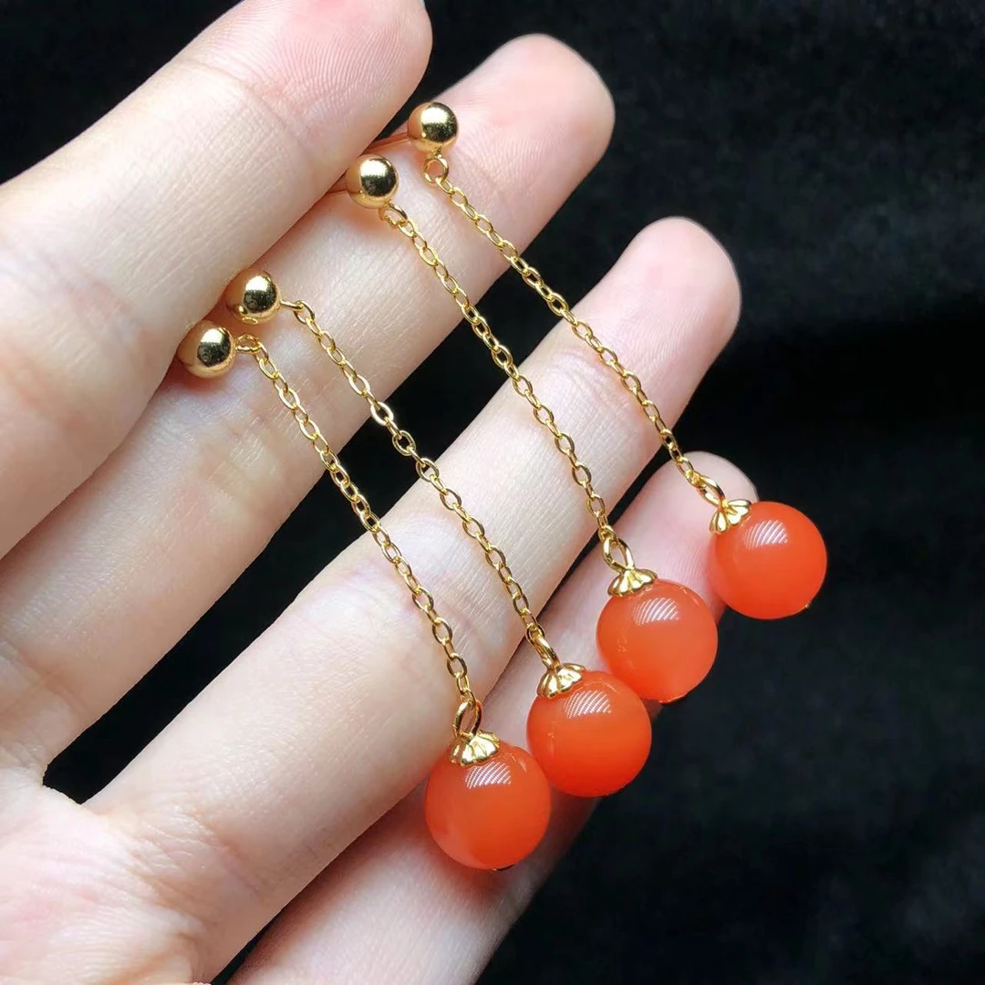 【云上叙】S925银镶嵌南红耳钉-多样性发一件-9mm V20348-M（甄选）