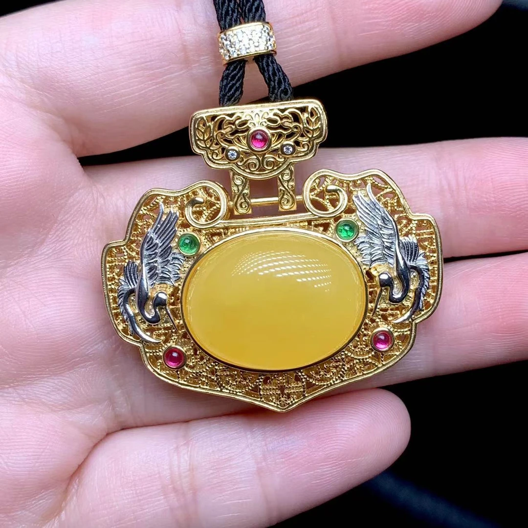 【云上叙】KV12977-S925银镶嵌蜜蜡吊坠20x15mm多样性发(商城)