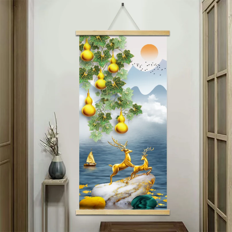 葫芦客装饰品玄关装饰画沙发背景墙家居饰品挂画卷轴实木挂轴高档