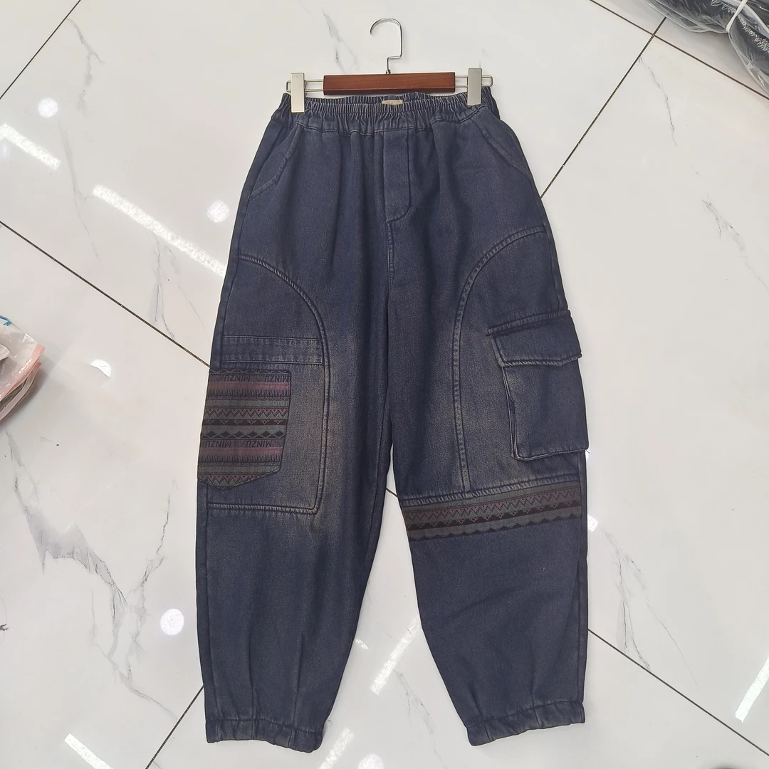 加绒牛仔裤冬季水洗宽松休闲时尚休闲裤百搭