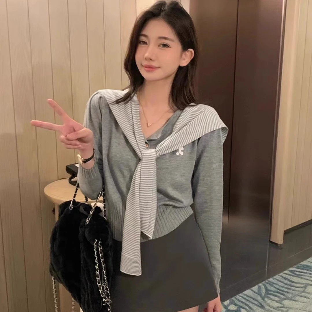 2024早秋针织衫女设计感小众高级感修身气质披肩毛衣开衫外套女