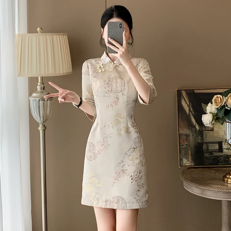 新中式国风小个子连衣裙女2024早秋新款时尚显瘦改良气质短裙气质