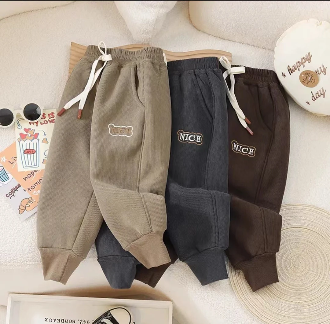 【加绒】秋冬儿童刺绣加绒运动休闲裤