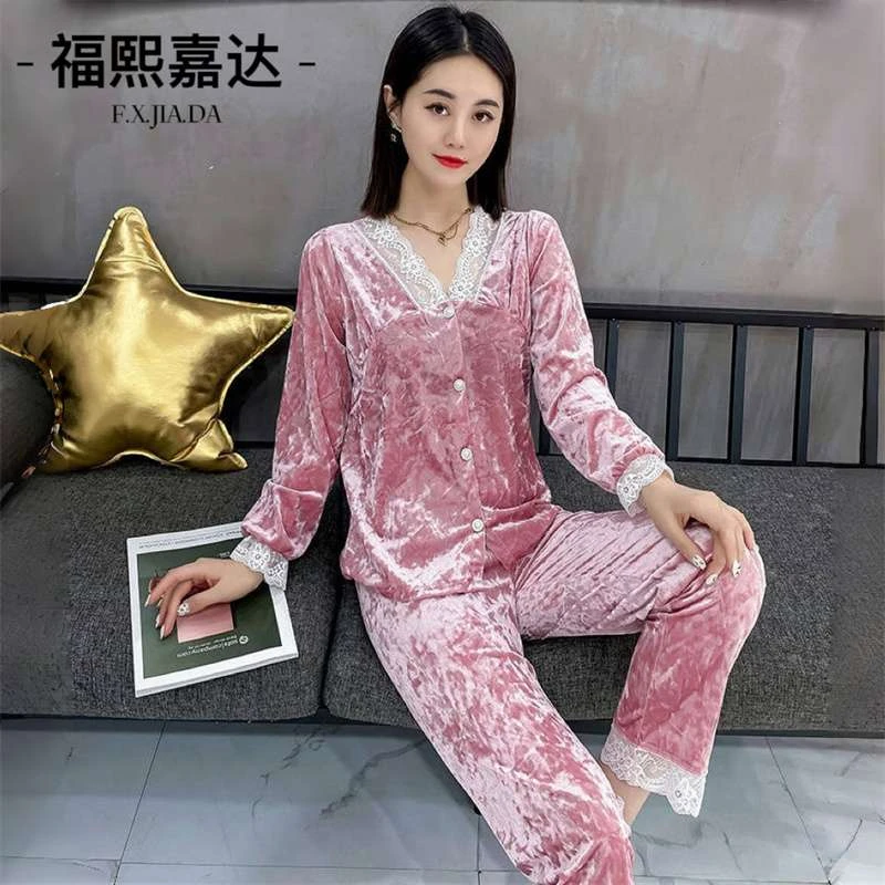 爆款金钻绒睡衣女春秋冬款2025新款休闲长袖冬季家居服套装两