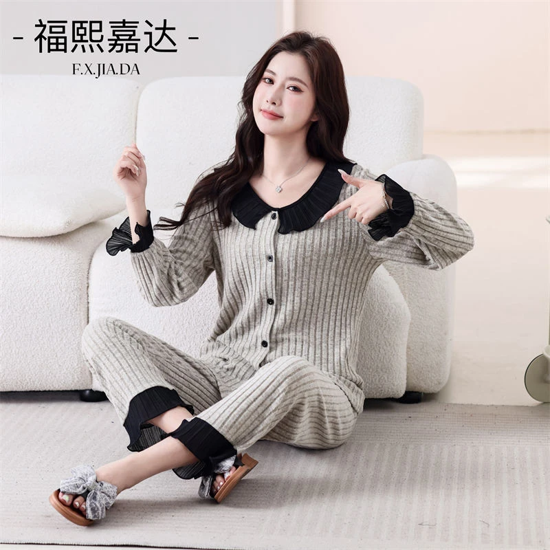 高颜值爆款睡衣女娃娃领加厚长袖秋冬季保暖高级感轻奢家居服套装