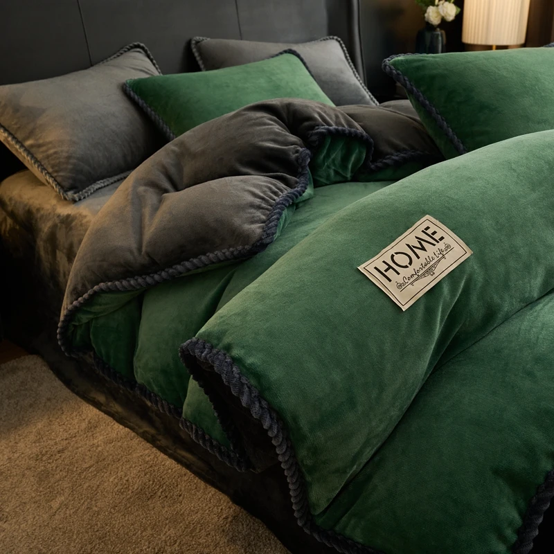 轻奢风北欧牛奶绒四件套双面珊瑚绒加厚床上用品被套床上四件套