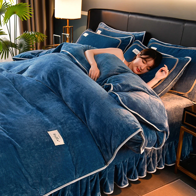 8斤高端纯色牛奶绒法莱绒四件套加绒宿舍加厚床上用品宝宝绒4件套