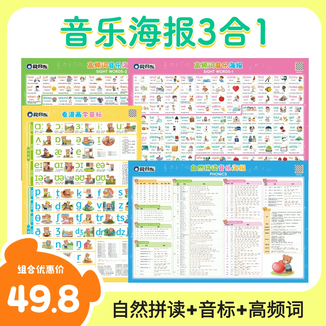 【n合1】自然拼读高频词音乐海报 看漫画学音标 英语启蒙挂画