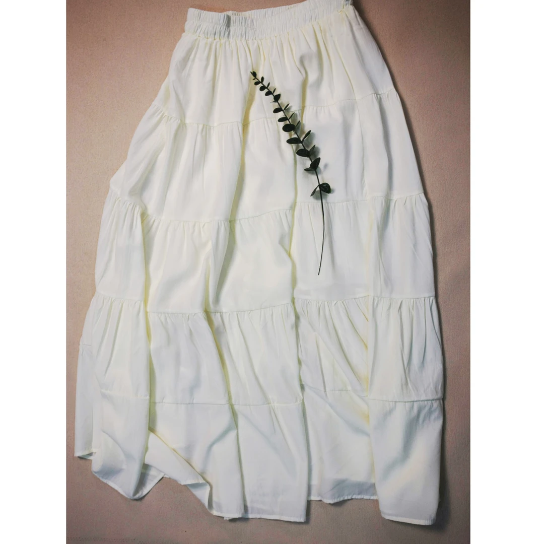 YUANXUN 夏季高腰拼接褶皱大摆白色时尚百搭长款百褶裙